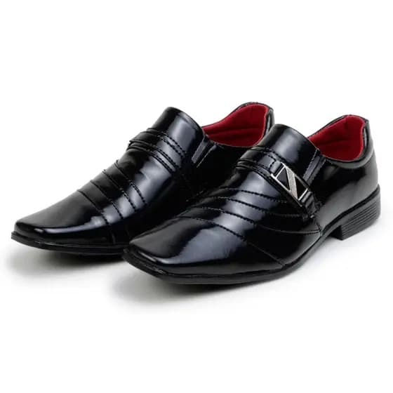 Sapato Social Masculino Verniz Preto Brilhante Luxo com Fivela