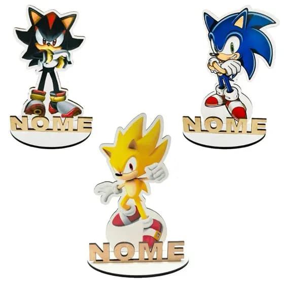 Kit 06 a 20 Display Centro de Mesa Sonic Colorido Adesivado, Lembrancinha Personalizado Com Nome Mdf