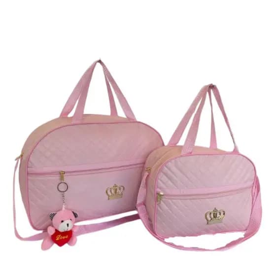 Kit 2 Bolsa Maternidade Grande e Pequeno Bebe Menina/Menino 2 Peças Espaçosa + Chaveiro Ursinho