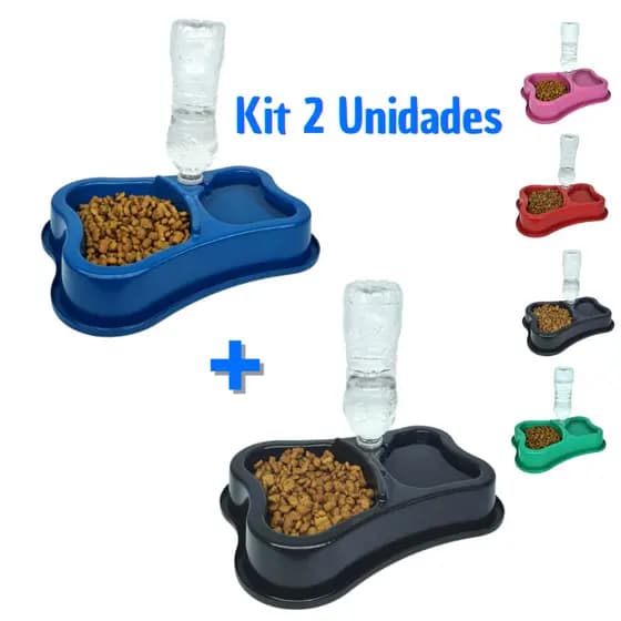 Kit 2 Comedouro Duplo 2 em 1 Automático Antiformiga Garrafa de Água para Cães Gatos Coelho