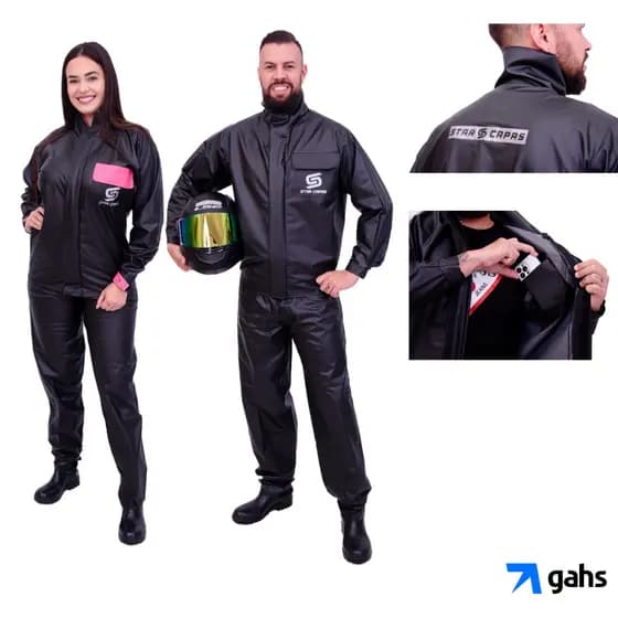 Capa de Chuva Conjunto Completo PVC luxo Impermeável Masculino e Feminino Motoboy Star Capas