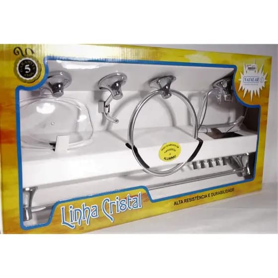 Acessórios Kit Cristal para Banheiro 5 Peças Cromado Saboneteira Suporte Toalha
