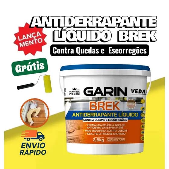 Brek Antiderrapante Líquido Contra Quedas e Escorregões 3,6 Kg Galão Garin Incolor + Rolo 9cm