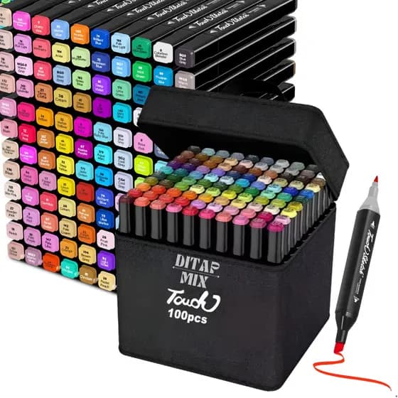 Kit 100 Canetinhas Colorir Ponta Dupla Cores Vibrantes Estojo Bag Qualidade Desenho Escolar