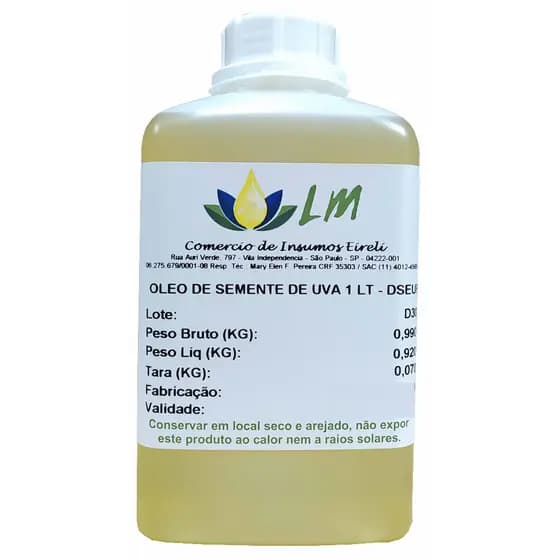 Distriol - Óleo Vegetal Semente De Uva 1 Litro - 100% Puro Óleo Vegetal