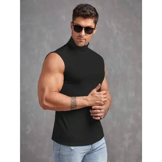 Regata canelada gola alta moda masculina