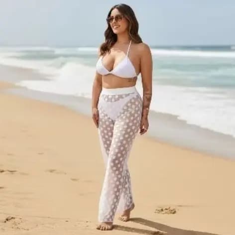 Pantalona saída de praia poá bolinha em tule feminina