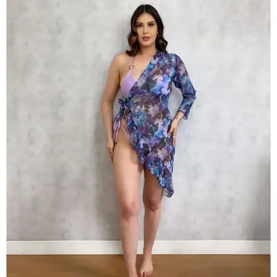 Saída de praia em tule Floral Summer star