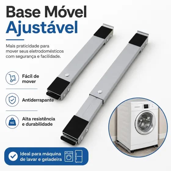 Suporte Ajustável com Rodinhas Base para Máquina de Lavar Geladeira Fogão e Móveis até 200kg Reforçado