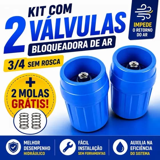 Kit 2 Válvulas Bloqueadoras de Ar 3/4 Sem Rosca c/ 2 Molas | Anti Ar | Economia de Água