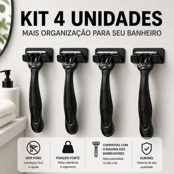 Kit 4 Suporte Para Barbeador 3M Sem Furo Parede Adesivo Forte Banheiro Organizado Moderno