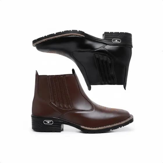 Bota Country Botina Unissex Agro Fazenda Confortável Estilo Anti-Chulé Preta E Marrom Costurada e Blaqueada