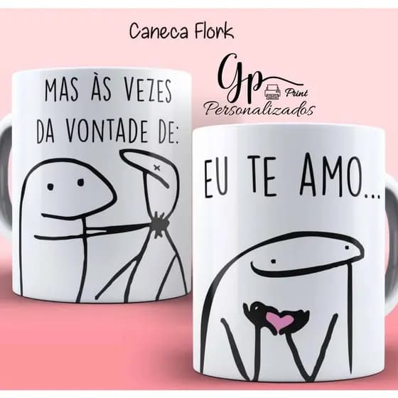 Caneca Flork Personalizada- EU TE AMO. - Com opção de Nome - Porcelana