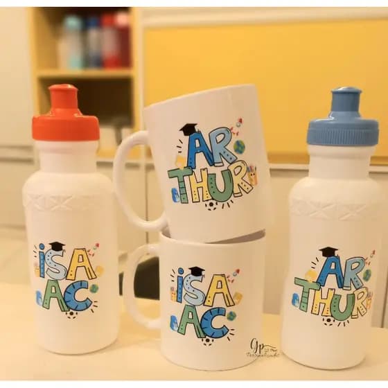 Kit infantil - Squeeze 500ml e Caneca Personalizados com Nome.