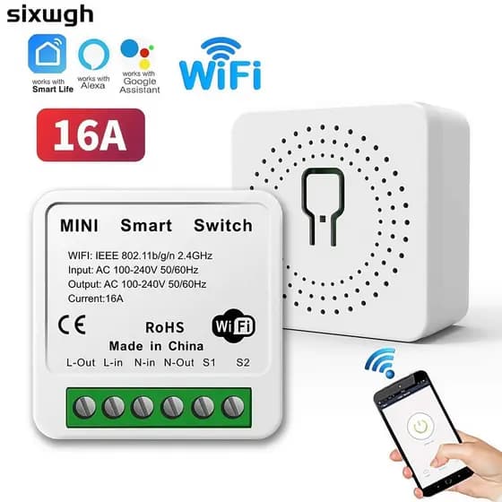 Modulo Interruptor Inteligente Tuya WiFi, Suporta Controle 1 canal, 100-240V, Funciona com Alexa, Google Home