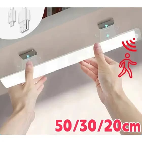20/30/50cm Lâmpada Noturna LED Com Sensor Sem Fio USB Recarregável Cozinha Guarda-Roupa
