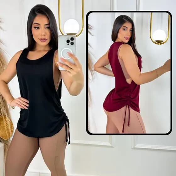 Blusa Academia Feminina Detalhe Puxar } Regata Veste Leggins Tapa Bumbum Treino Camiseta Tule Corrida Treino