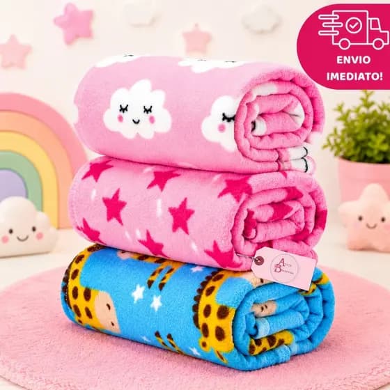 KIT 3 MANTA de bebê Cobertor do Bebe Mantinha Microfibra estampada para Kit maternidade