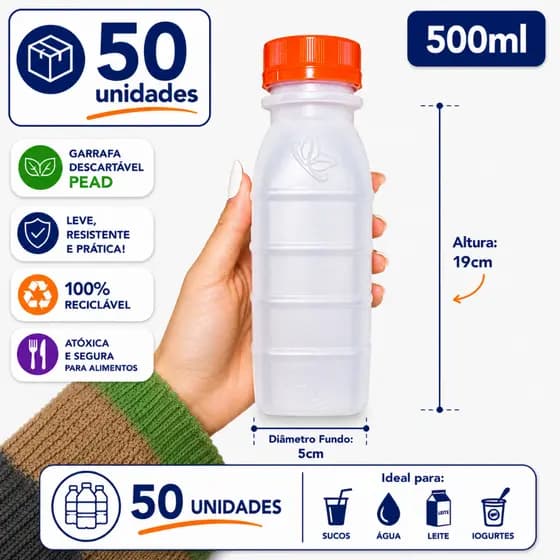 50 un Garrafa Plástica Descartável 200ml Leitosa com Tampa Lacre Laranja Garrafa para caldo de cana