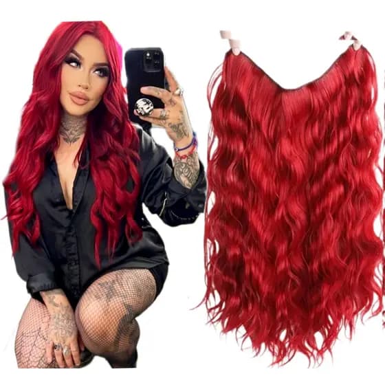 Cabelo vermelho tic tac orgânico vermelho vivo Ondulado 69 cm 150 gramas Extensão
