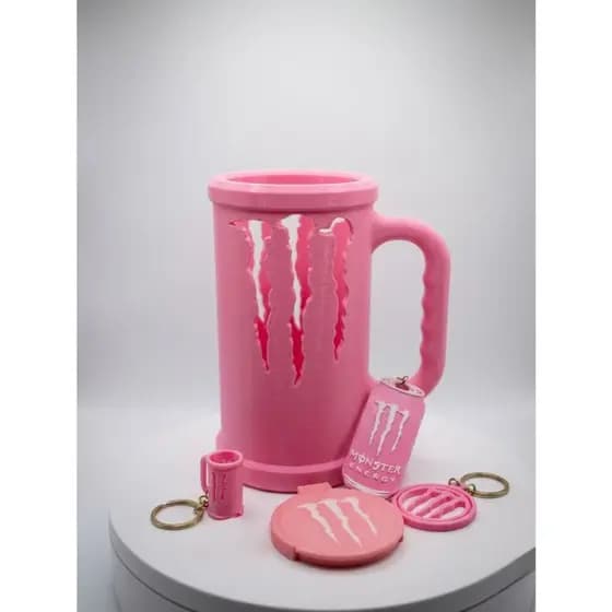 Porta Lata Monster 473 ml + abridor + tampa + Brindes Caneca Monster Energetico