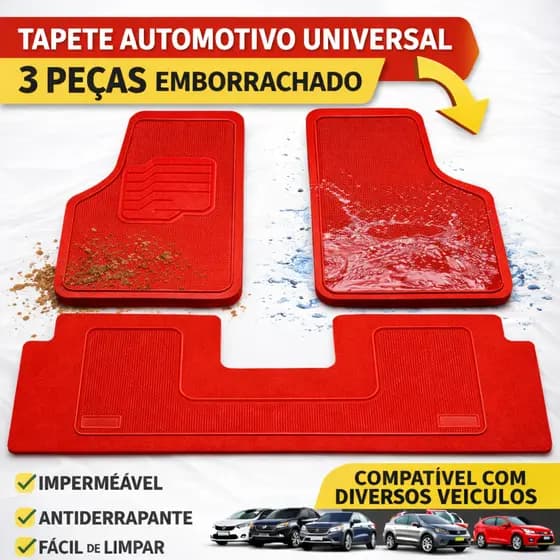 TAPETE PARA CARRO 3 PEÇA INTEIRIÇO REFORÇADO ANTIDERRAPANTE UNIVERSAL VERMELHO AZUL ROSA CINZA PRETO