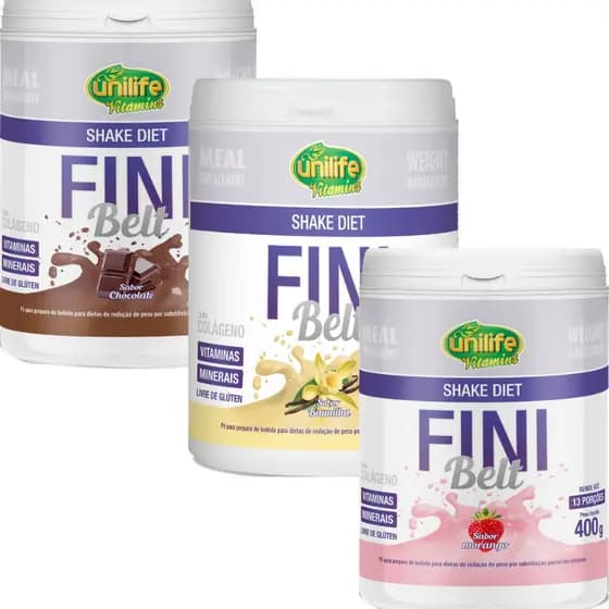 Kit 3 Shake Diet Com Colageno Sabores Morango Chocolate E Baunilha 400g - Unilife