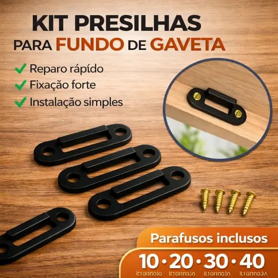 Kit Presilhas Reparo Fundo de Gaveta MDF | Fixador Gaveta Solta | Suporte Conserto Gavetas