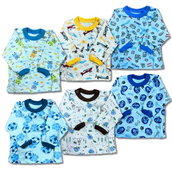 Camisetas Manga Longa Bebê Masculina Kit 6 Peças Blusa Inverno Infantil Menino Roupa Frio Tam. PMG