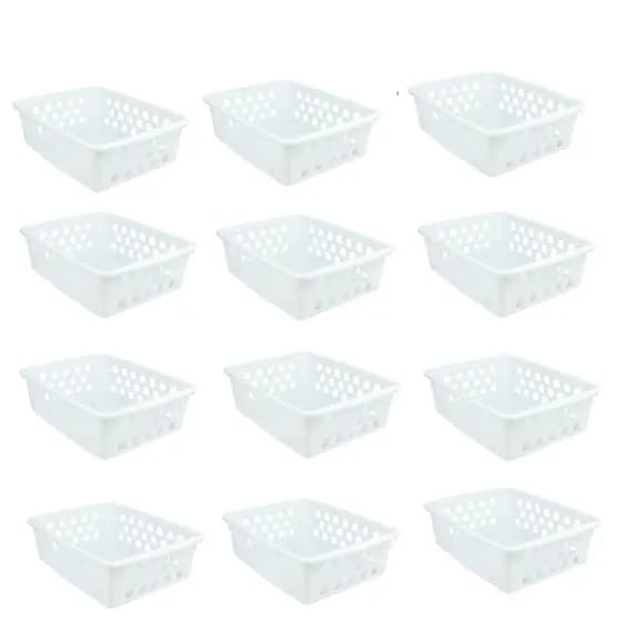Kit 12 Cesto Plástico Multiuso Branco Organizador Gaveta Médio 20x15