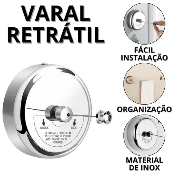 Varal De roupa Retrátil Parede Varau Retratil Varol De parede 3 Metros Banheiro Lavanderia
