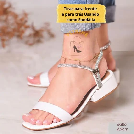 Sandália Feminina Strass Salto Baixo Bloco Casual