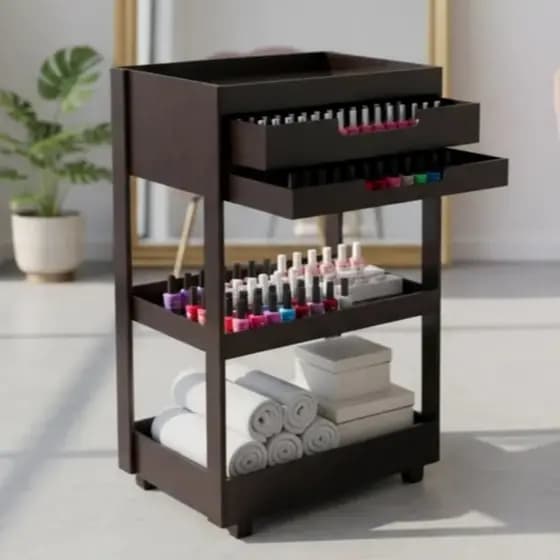 Mini Prateleira com Rodas Carrinho Auxiliar Branco Rosa Preto Organizador Manicure Mini Prateleira Salão de Beleza