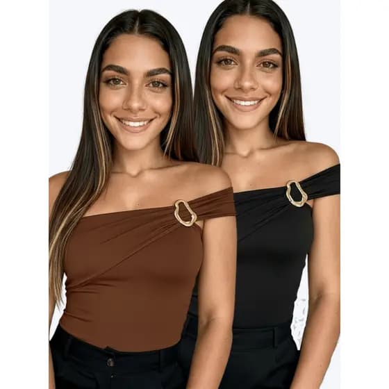 Kit 2 Body Feminino Fivela Orgânica Bori Tendência 2026 Maio Carnaval Casual Elegante Moda Gringa