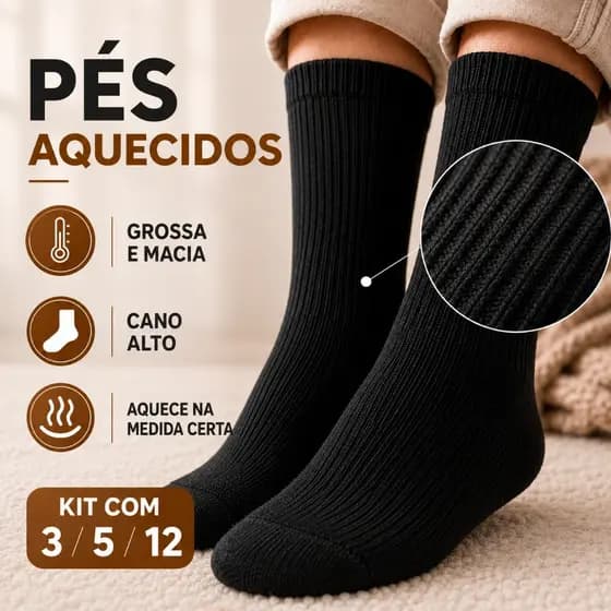 Kit 3/5/12 Pares Meia Grossa Inverno Preta Cano Longo Reforçada