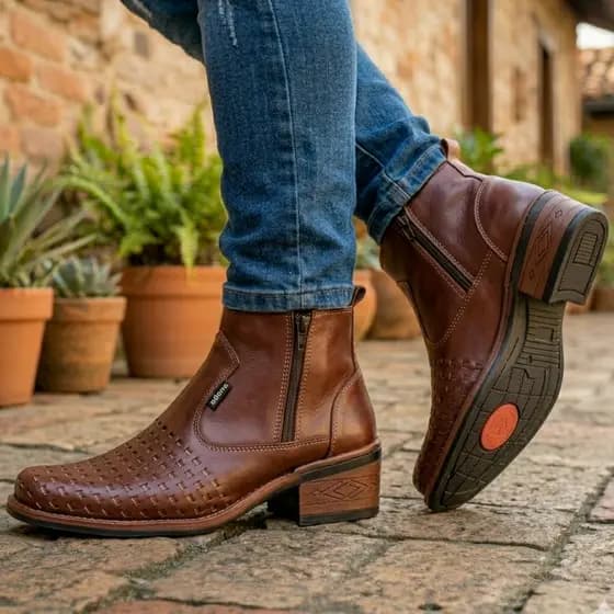 Botina Masculina Bota Texana Ziper Lateral Couro Country Fazendeiro
