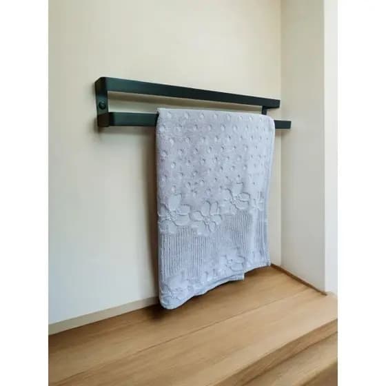 Porta Toalha Duplo de Aço Preto Fosco Toalha de Banho Rosto 60cm