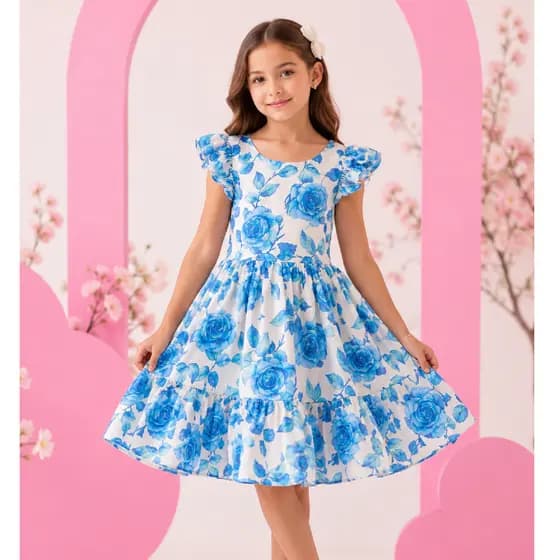 Vestido De Crianças Manga Infantil Menina Estampado e Lisos Casual Festa Luxo 4 a 12 Anos
