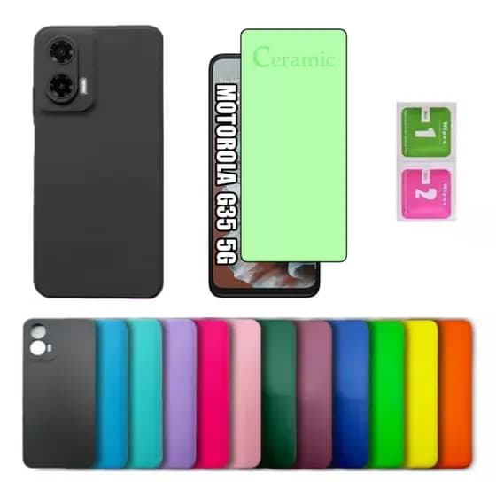 Kit Para Motorola G35 - Película Cerâmica + Capa Silicone Aveludada