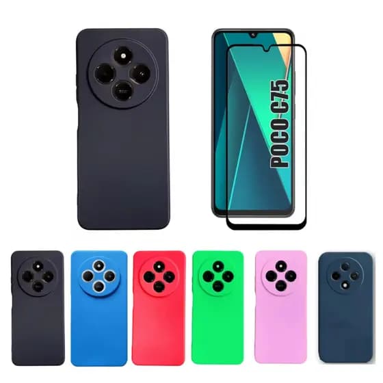 Kit Para Xiaomi Poco C75 - Película 3d + Capa Silicone Aveludada