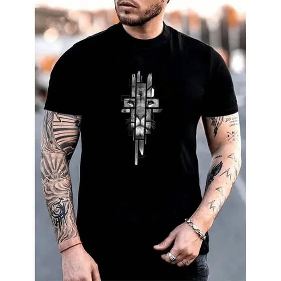 Camiseta Masculina Leão de Juda Yeshua Cruz e a Espada 100% Algodão Promoção
