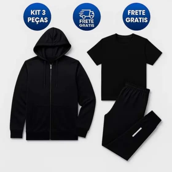 Kit 3 Peças Masculino 2025 | Jaqueta + Calça + Camiseta | Promoção Imperdível! - Oferta Imperdível