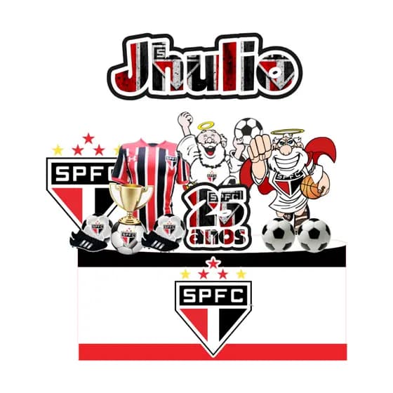 Topo Topper de Bolo Futebol São Paulo Personalizado com Nome e Idade - já vai montado palito / entrega rápido