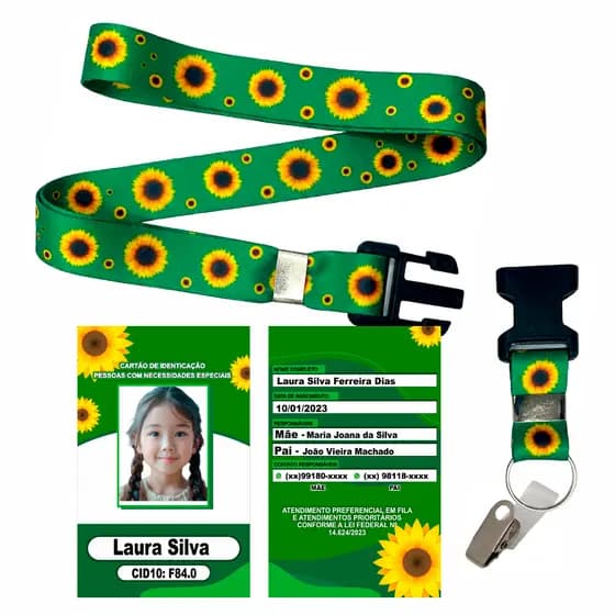 Kit Crachá Personalizado Deficiências Ocultas Autismo TDAH Deficiência Cordão Girassol Premium (ENTREGA RÁPIDO)