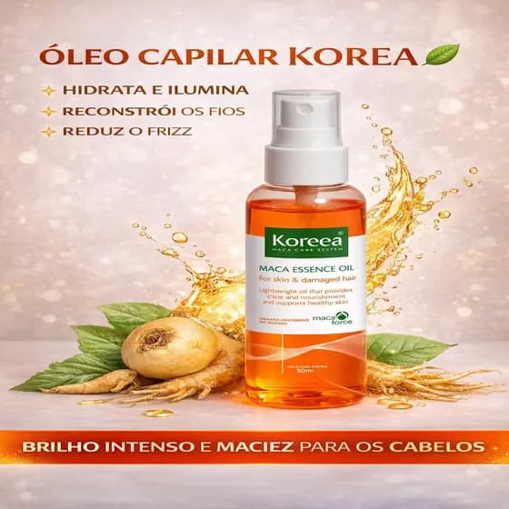 Óleo Reparador Maca Essence KOREEA 50ml – Brilho Instantâneo e Zero Frizz