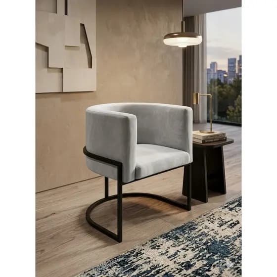 Cadeira Poltrona para Escritório, Sala, Manicure, Recepção , Consultório, Salão de Beleza- Suede Cinza Claro- Base Preta