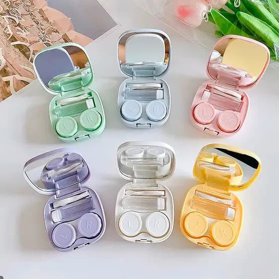 Mini Estojo Porta Lente De Contato Kit Pinça Ventosa Espelho Ideal para Viagens e Transporte Lucky Clover
