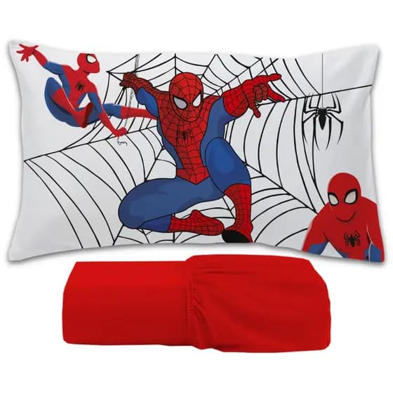 Jogo De Lençol 2 peças Infantil Temático De Personagens - Homem Aranha (Fundo Branco)