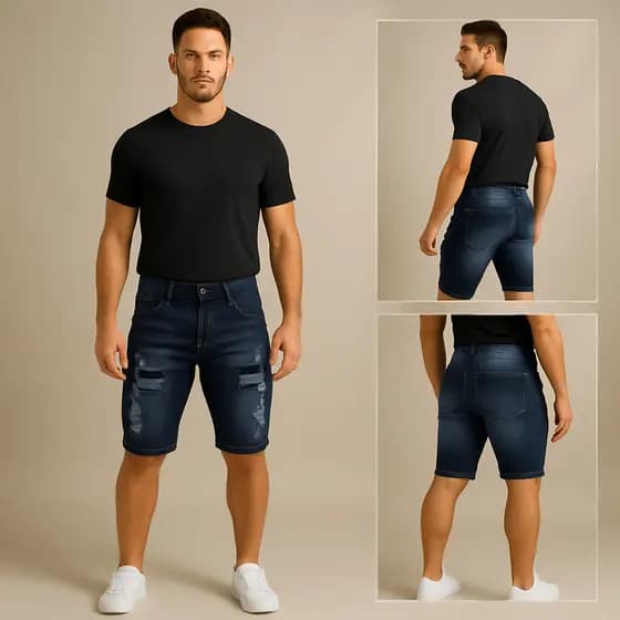 Bermuda Jeans Masculina Estilo Detonado 100% Algodão Moderna Versátil Descolada e Autêntica