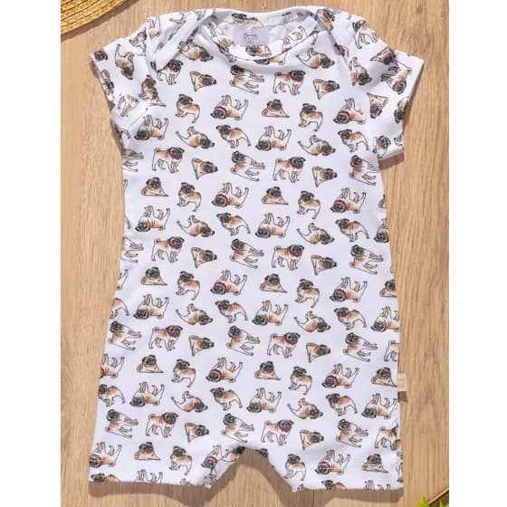 Macacão de Bebê Verão Estampa de Cachorro